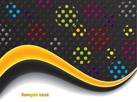 Abstract background design with color dots ans golden wave
