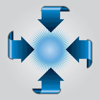 Blue arrow presentation brochure with halftone on gray background