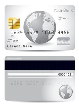 Gray credit card design with globe and shadow
