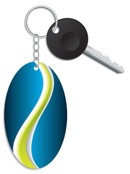 Key and keyholder with blue background and green wave