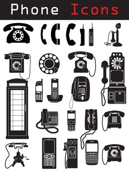 Various phone icon set in black with white background