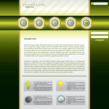Shiny green website template with gold ring buttons 