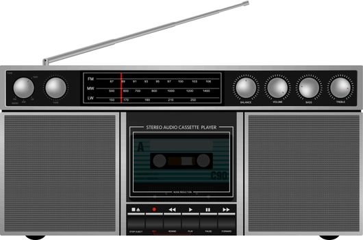 Illustration of Portable Retro Stereo Audio Cassette Player / Recorder