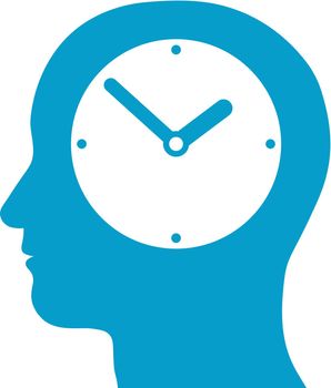 Conceptual illustration of a mans head silhouette with a clock inside depciting, time, time management, punctuality and deadlines