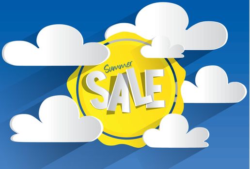 Hard Discount Summer Sale With Clouds And Sun vector illustration