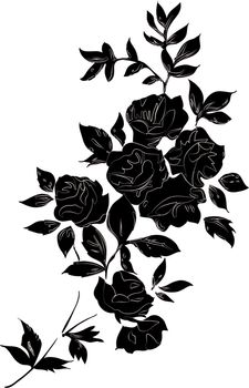 Decorative black rose bouquet with outlines, isolated black on white