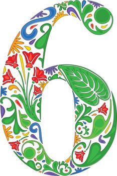 Number six made of floral elements