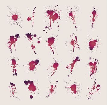 Twenty pieces of grungy ink splatters and stain design elements