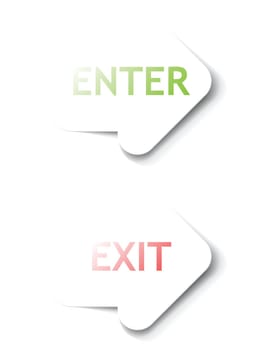 Enter, Exit arrows over white background. Vector illustration