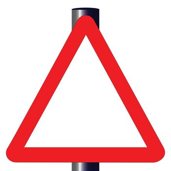 The traditional triangle but blank traffic sign isolated on a white background..