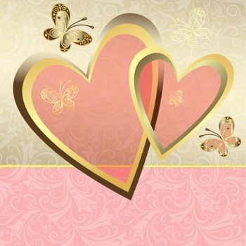 Delicate valentine frame with lace butterflies on vintage background (vector eps 10)