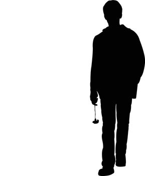 Walking young man with rose, silhouette vector