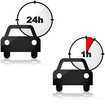 Icons showing two options for renting a car: for one or 24 hours