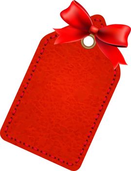 Red Sale Tag With Red Bow, Isolated On White Background, Vector Illustration
