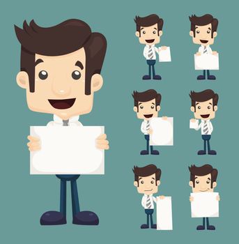 Set of businessman holding blank notes characters poses , eps10 vector format