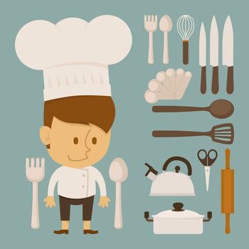 Chef and tool character , flat design , eps10 vector format