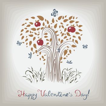 elegant tree with grass and butterflies for Valentine's Day