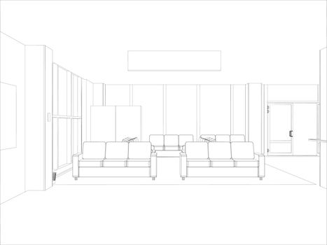 Room. Sofas and windows. Vector format. Created from 3D model