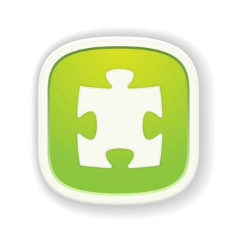 the illustration of green glossy badge with jigsaw icon