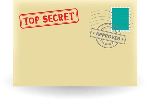 The secret correspondence, closed envelope with stamp on the white background