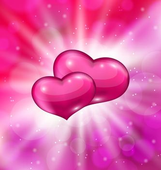 Illustration shimmering background with beautiful hearts for  Valentine day - vector
