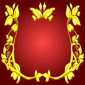rich gold monogram floral pattern on red background