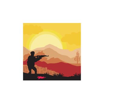 Silhouette of soldier holding gun