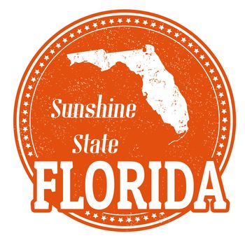Vintage stamp with text Sunshine State written inside and map of Florida, vector illustration