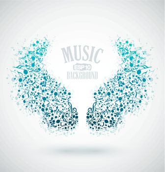 The background of musical notes in the shape of wings
