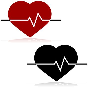 Icon illustration showing a heart and a line monitoring the heart rate on top of it