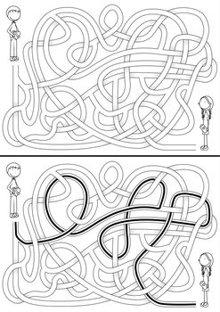 Love maze for kids with a solution in black and white