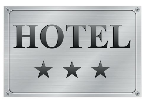 vector illustration of metal hotel three stars panel on white background