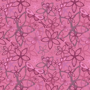 Floral butterfly abstract background, seamless. Vector illustration