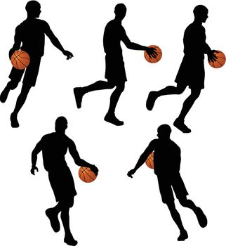 EPS 10 vector basketball players silhouette collection in dribble position
