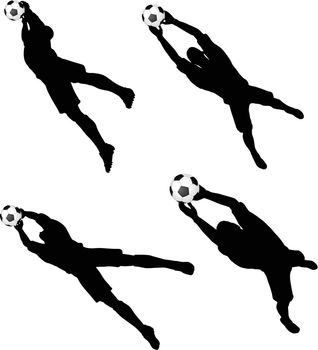 isolated poses of soccer players silhouettes in air jumping position