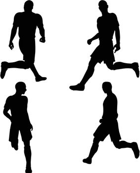 isolated poses of soccer players silhouettes in running position