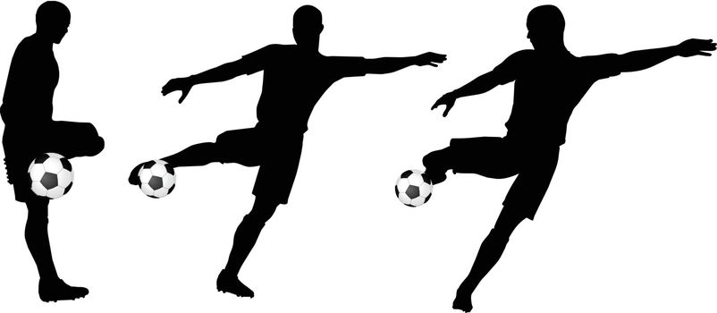 isolated poses of soccer players silhouettes in run and strike position