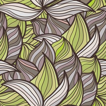 abstract background of petals and waves. Plant elements. Full color seamless pattern. Use as a fill pattern, backdrop, seamless texture.
