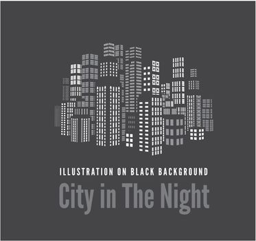 City with three-dimensional buildings and skyscrapers.  Vector illustration on black background