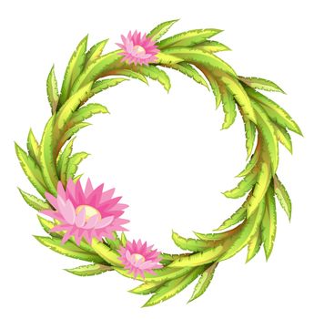 Illustration of a green border with pink flowers on a white background