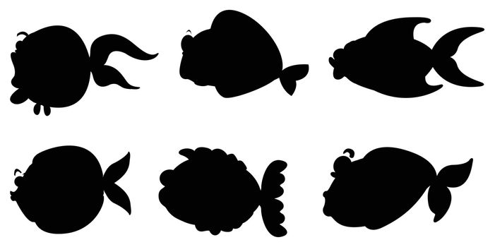 Illustration of the black images of the different sea creatures on a white background