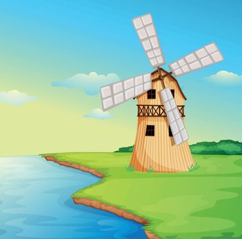 Illustration of a windmill along the river