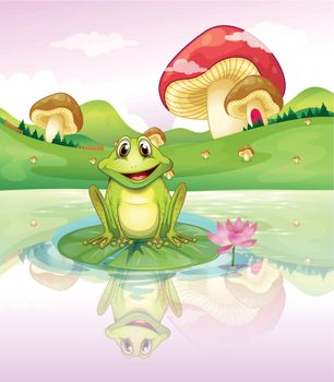 Illustration of a frog watching his reflection from the water