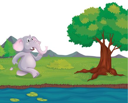 Illustration of an elephant at the riverbank