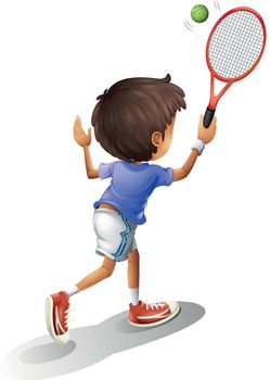 Illustration of a kid playing tennis on a white background