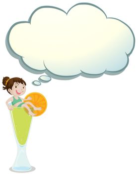 Illustration of a young child above a glass with an empty callout on a white background