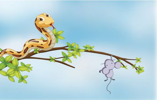 Illustration of a prey and a predator on a tree