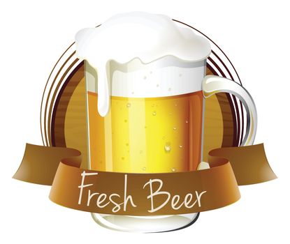 Illustration of a mug of beer with a fresh beer label on a white background