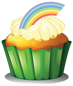 Illustration of a cupcake with rainbow on a white background