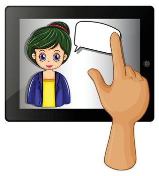 Illustration of a lady inside a gadget with a rectangular callout on a white background
